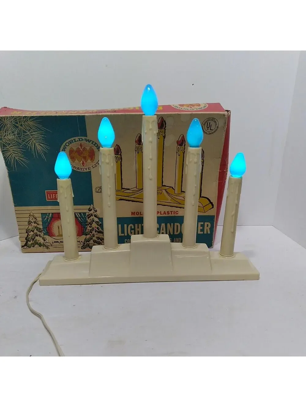 Vtg Five Light Christmas Candolier With 3 Orange Bulbs World Wide Dec. Lites IOB